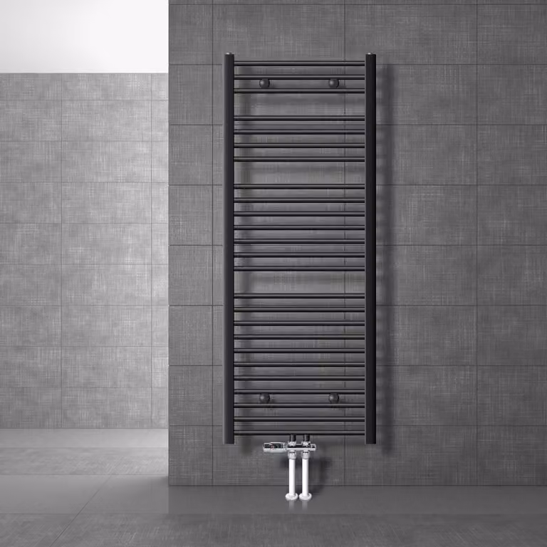 LuxeBath radiatore da bagno attacco centrale 600 x 1500 mm antracite diritto con set di collegamento incl. termostato Radiatore da pavimento di passaggio, senza elemento riscaldante