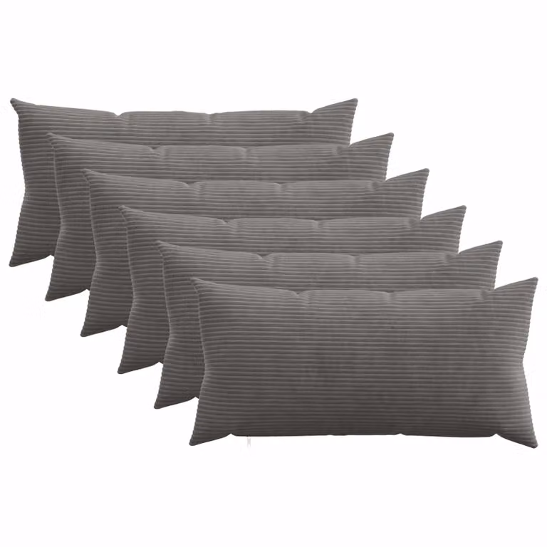 Set di 6 federe vidaXL HEERLEN in velluto a coste, Grigio Scuro, 40 x 80 cm