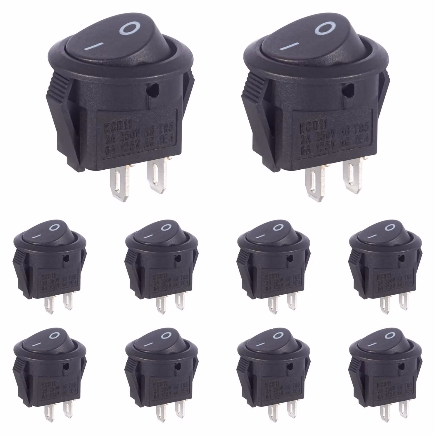 Interruttore a levetta mini, 2 poli, on/off, 3A/250V, confezione da 10 pezzi, colore nero