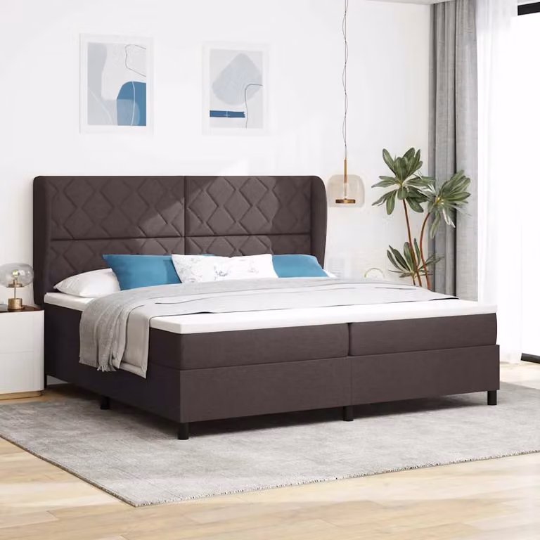 Letto a molle con testiera vidaXL in tessuto marrone scuro L/P/H: 200 x 200 x 128 cm