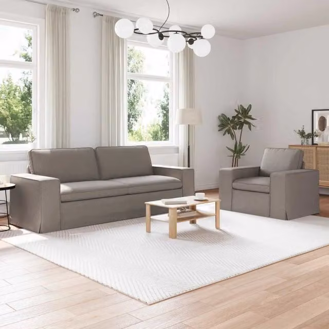 Set di 2 divani angolari vidaXL in tessuto moderno con cuscini inclusi e coperture rimovibili, disponibili in beige o grigio, L/P/H: 222 x 82 x 80 cm