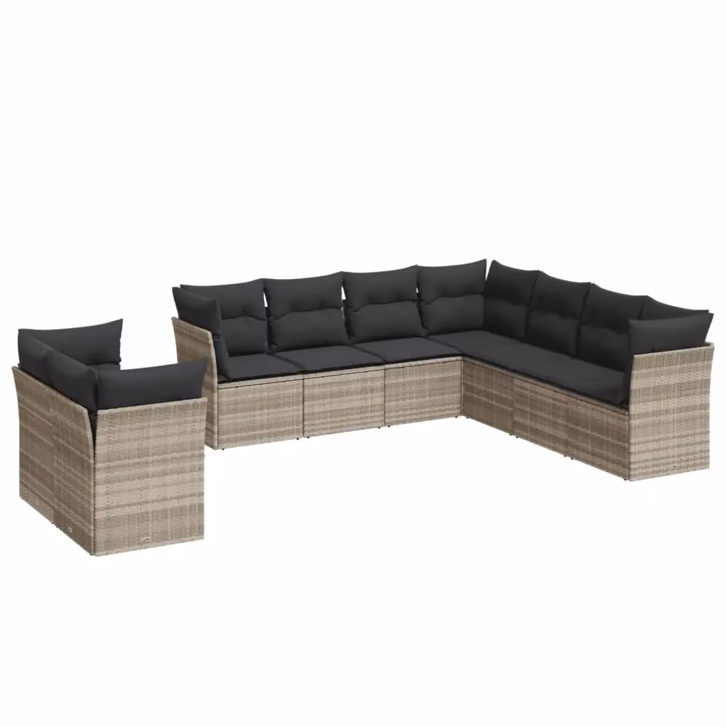 Set Divano da Giardino a L vidaXL 9pz in Polyrattan Grigio con Cuscini Imbottiti e Coperture Rimosse – 2