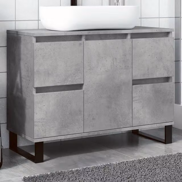 Armadietto da bagno sospeso vidaXL in stile industrial in legno e metallo grigio L: 80 cm, P: 33 cm, H: 60 cm