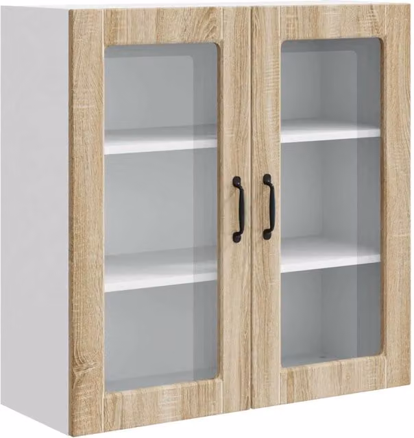 Mobile da parete moderno HELLOSHOP26 per cucina e soggiorno in legno composito rovere e bianco con ripiani interni L: 80 cm, P: 31 cm, H: 80 cm