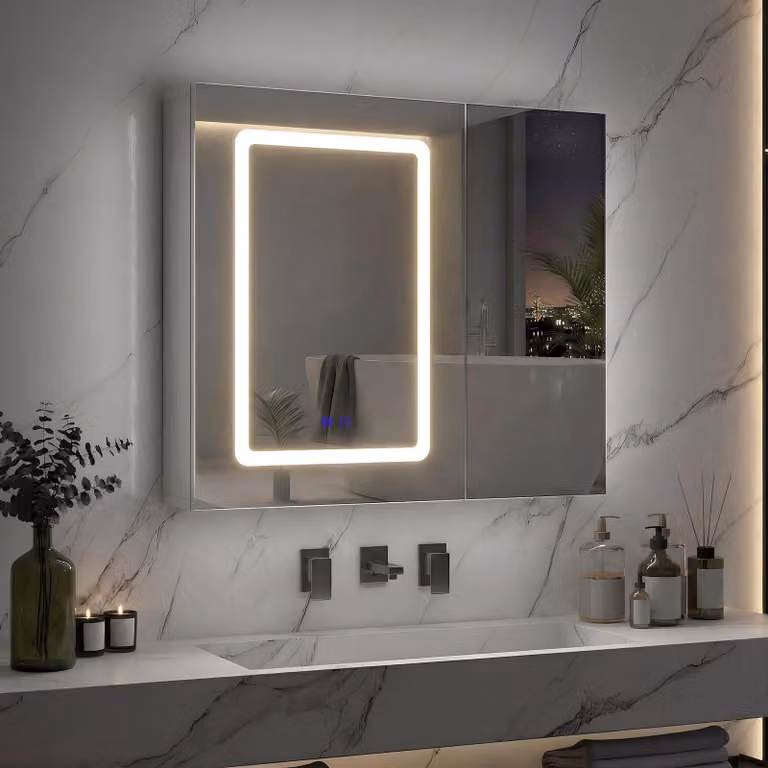 Armadietto a specchio Moonbite LED da 70 cm con sistema antiappannamento e specchio bifacciale, bianco