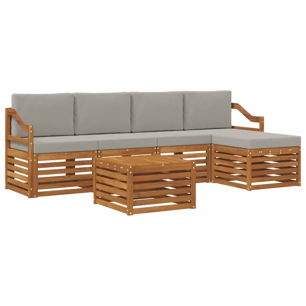 Set di divani da esterno moderno vidaXL in legno di acacia, 6 pezzi, Grigio e Naturale – 2