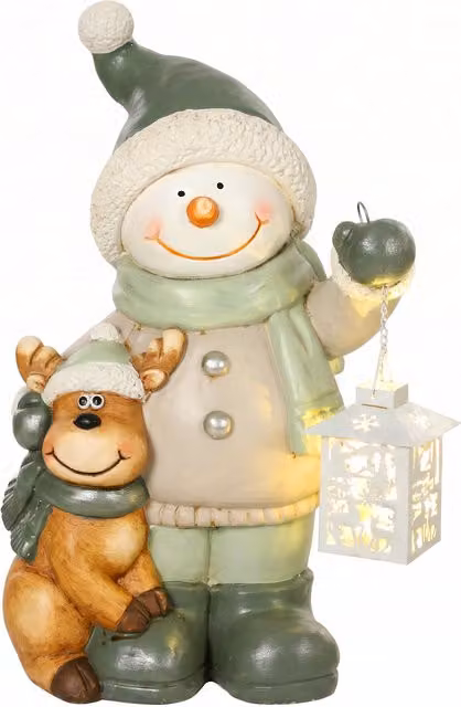Pupazzo di Neve Decorazione Natalizia HOMCOM con Lanterna LED Multicolore e Bianco, Altezza: 43 cm – 1