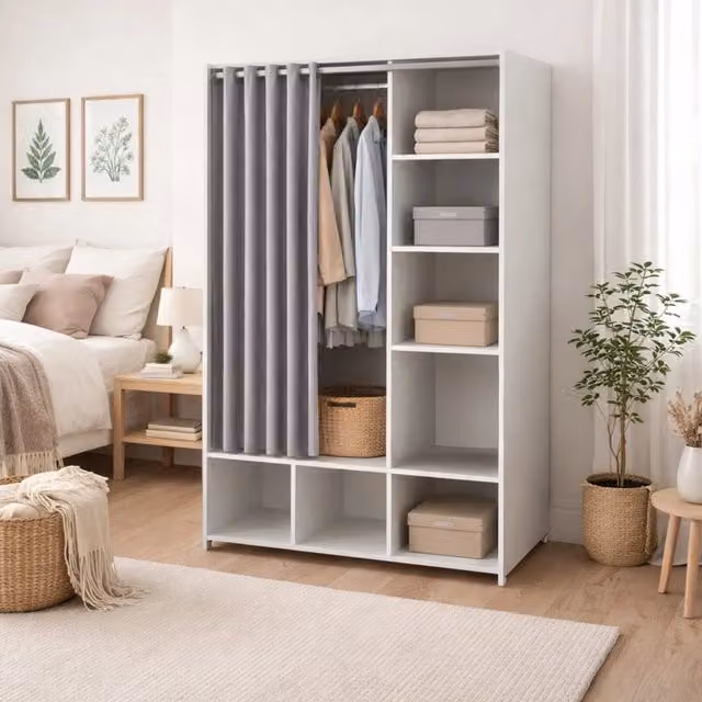 Armadio Jal DMORA per camera da letto con ante a rullo, Bianco e Grigio, L: 105 cm, P: 48,25 cm, H: 180,4 cm – 1