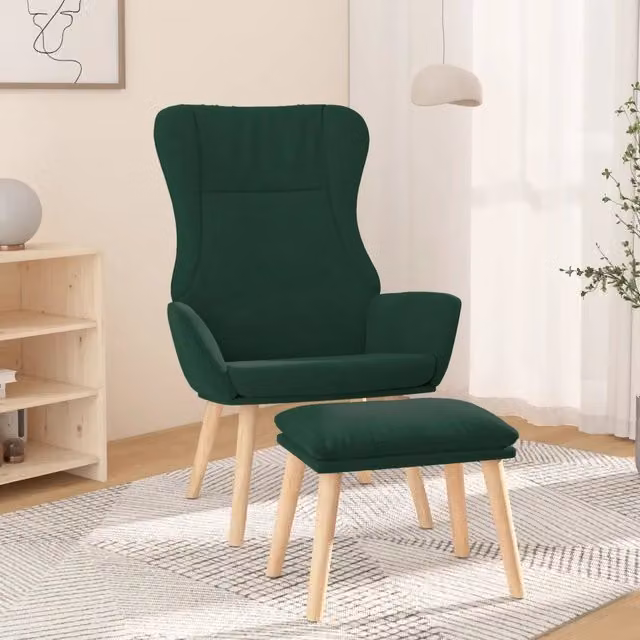 Poltrona Relax con Poggiapiedi vidaXL Verde, Seduta in Tessuto e Struttura in Metallo e Legno – 1