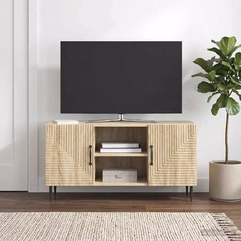 Mobile TV vidaXL in stile vintage color rovere sonoma con ruote, L 102 x P 34,5 x H 50 cm