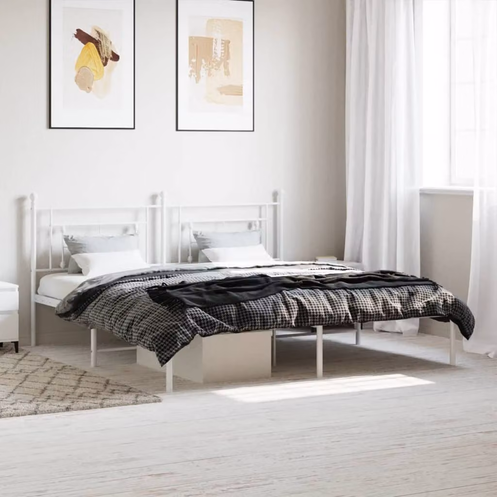 vidaXL Giroletto con Testiera in Metallo Bianco L: 187 cm, P: 219 cm, H: 97 cm