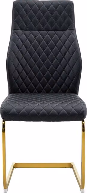 Set tavolo e sedie con tavolo rotondo e 2 sedie da pranzo, sedute trapuntate, in MDF, metallo e PU nero e oro