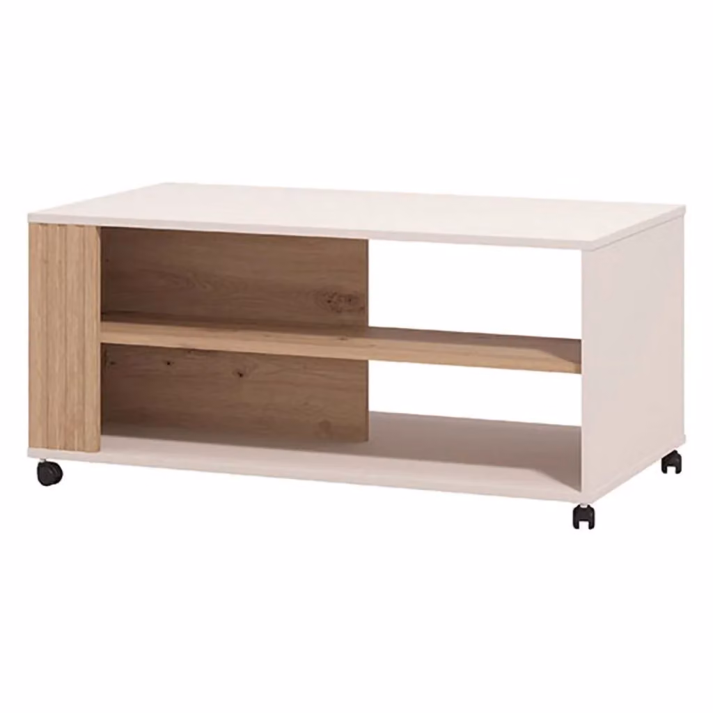 Tavolino da salotto Dosmo DMORA con ruote, design moderno, L/P/H: 101 x 54.5 x 46 cm, colore beige – 2