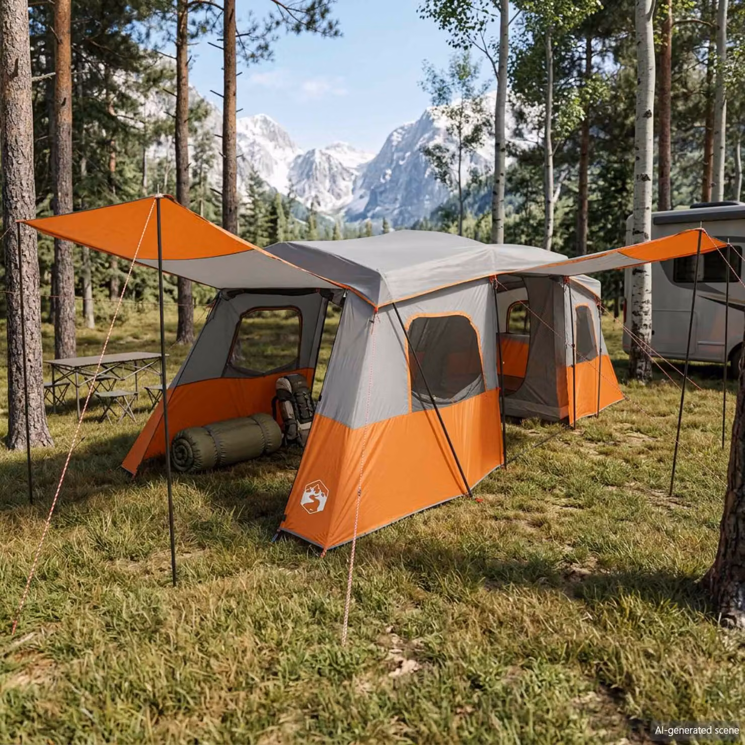 Tenda Istantanea vidaXL con Copertura Impermeabile per 3 Persone, Grigio e Arancione