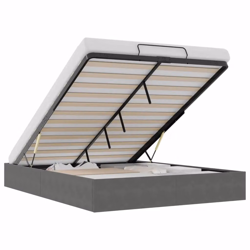 Letto ottomano moderno vidaXL in velluto grigio con contenitore a sollevamento L/P: 140 x 190 cm – 2