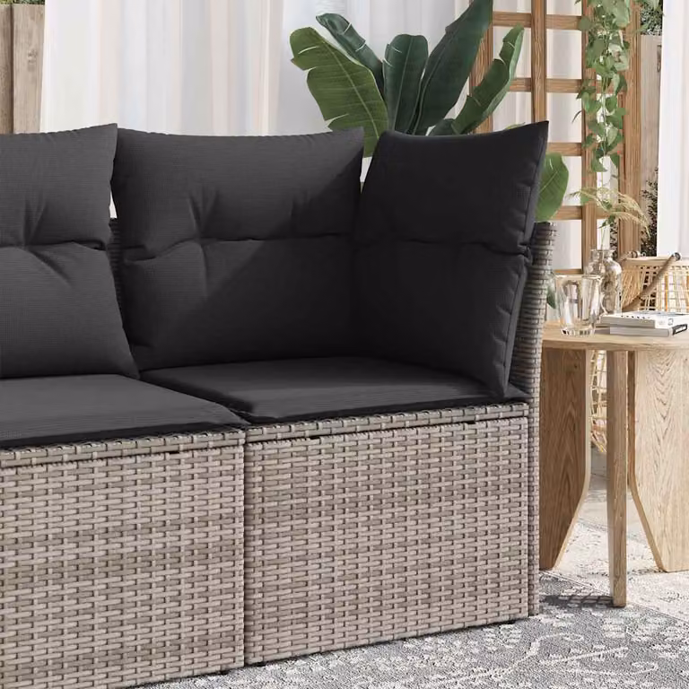 vidaXL Divano Angolare da Giardino in Polyrattan Grigio con Cuscini e Rivestimenti Rimovibili
