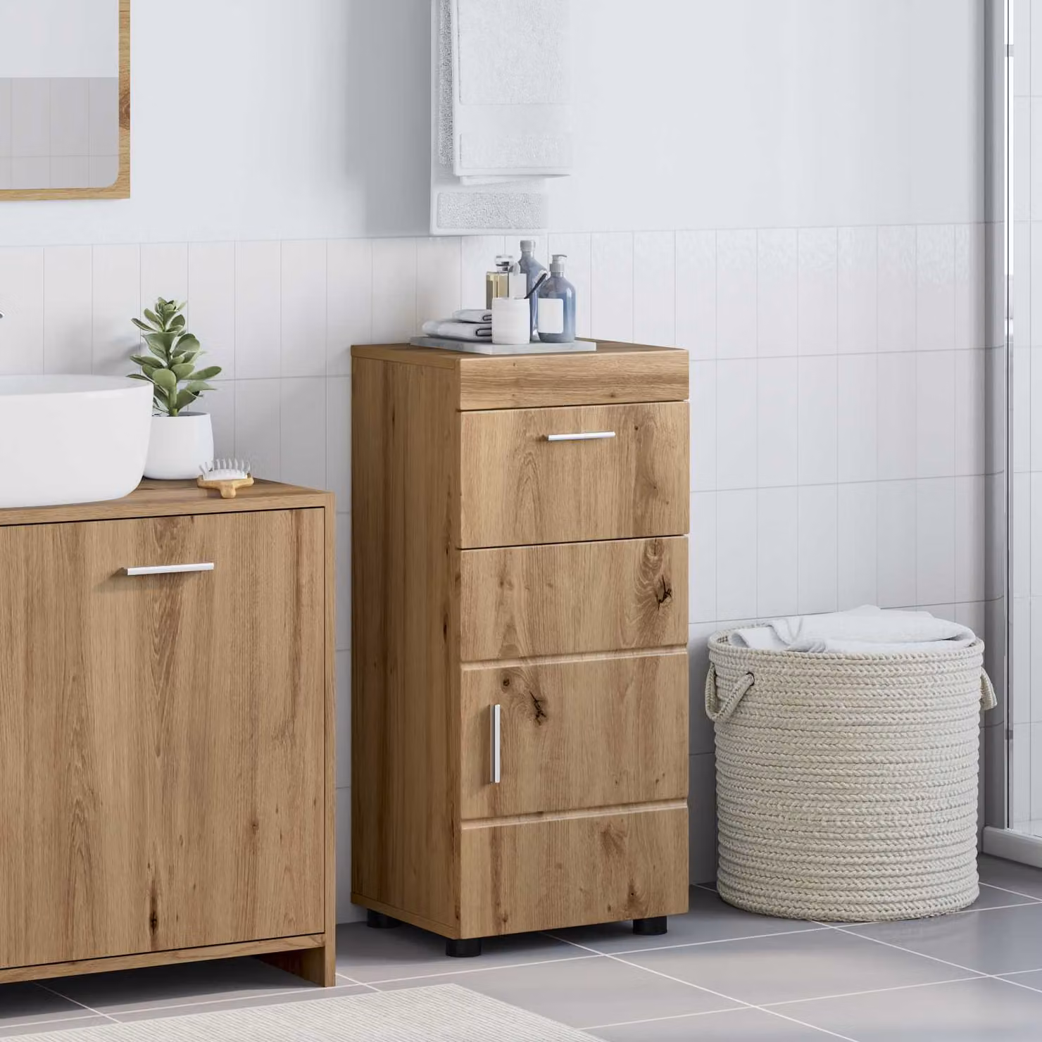 vidaXL Set di Armadi da Bagno TULUM Moderno in Rovere Marrone con Ante e Cassetti