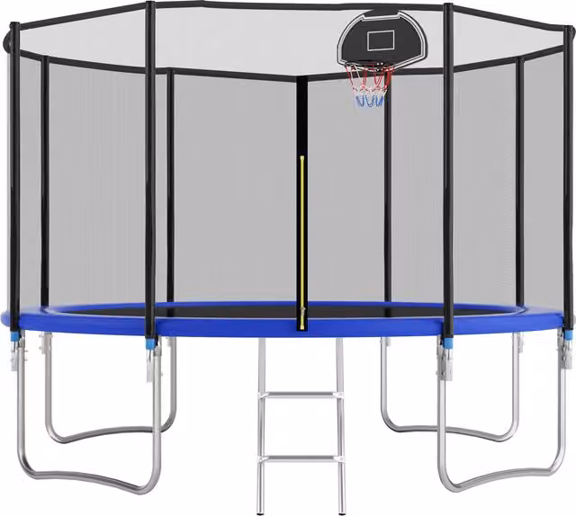 Trampolino da esterno Aosom Italy con rete di sicurezza doppiamente imbottita e traverse rinforzate, Blu, L/P/H: 366 x 366 x 256 cm