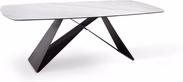 E-Stylo Tavolo Fisso Moderno con Top in Ceramica Calacatta Bianco Opaco e Gambe in Metallo Marrone L: 220 cm, P: 110 cm, H: 76 cm