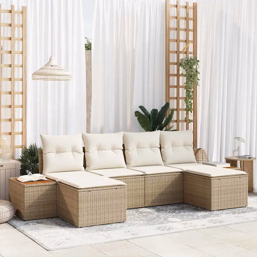 vidaXL Set Divano da Giardino a L con Cuscini Beige e Struttura in Acciaio 6 pz – 1