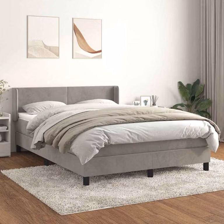vidaXL Giroletto a Molle con Materasso Ibrido in Velluto Grigio Chiaro L/P/H: 140 x 190 x 88 cm