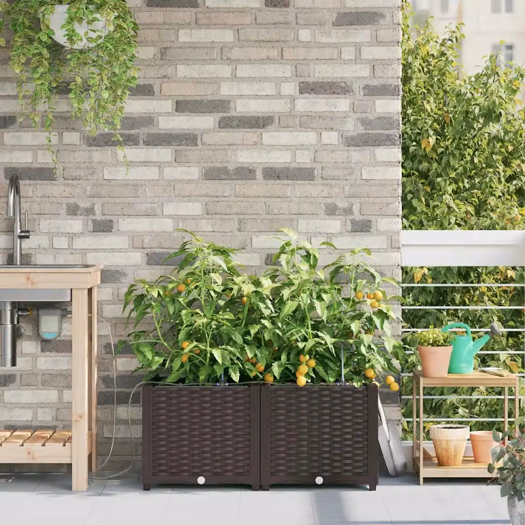 Set di 2 vasi da giardino vidaXL in plastica marrone L: 80 cm, P: 40 cm, H: 37,5 cm
