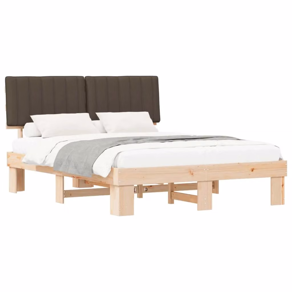 Letto moderno vidaXL in pino massello con testiera rivestita in tessuto beige o grigio L/P/H: 211 x 150 x 93 cm – 2