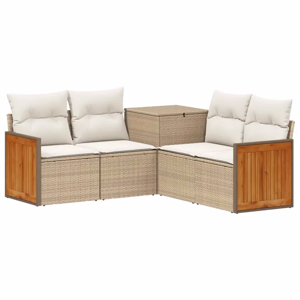 Set di divani da giardino a forma di L con poltrona e pouf vidaXL in polyrattan beige e bianco crema – 2