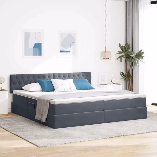Letto con contenitore vidaXL in tessuto grigio con illuminazione LED e porta di ricarica USB L: 200 cm, P: 200 cm, H: 204 cm – 1