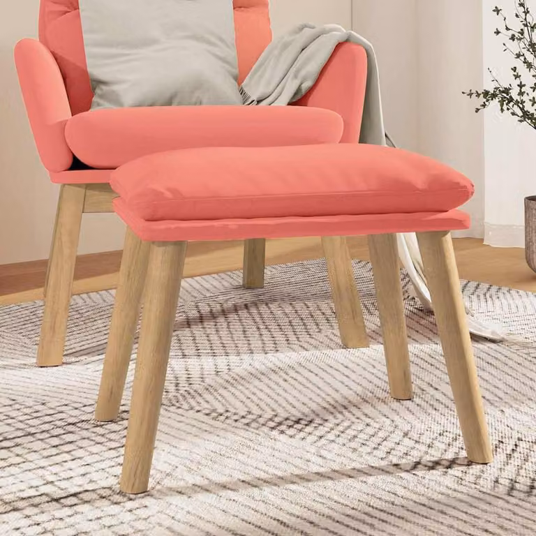 Poggiapiedi vidaXL in velluto rosa con struttura in legno, L 45 x P 29,5 x H 35 cm