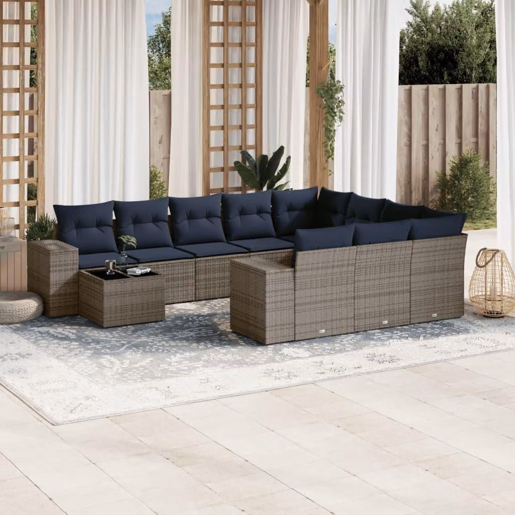 Maison Exclusive - Set da giardino 11 pezzi con cuscini, grigio, polyrattan