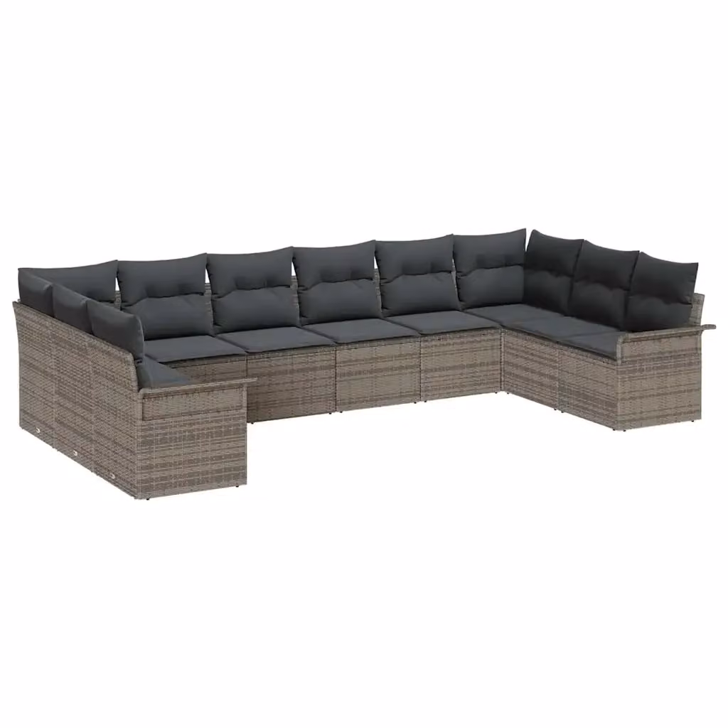 Set Divano da Giardino Moderno vidaXL 10 Pezzi Grigio con Cuscini in Polyrattan e Struttura in Acciaio Verniciato a Polvere – 2