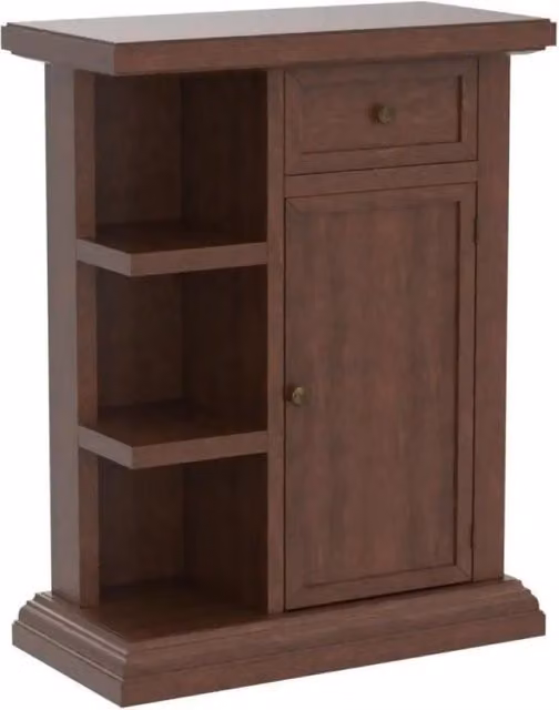 Mobiletto porta telefono Shopinnovativo in legno colore noce lucido con 1 anta, 2 ripiani e 1 cassetto, L: 60 cm, P: 32 cm, H: 76 cm
