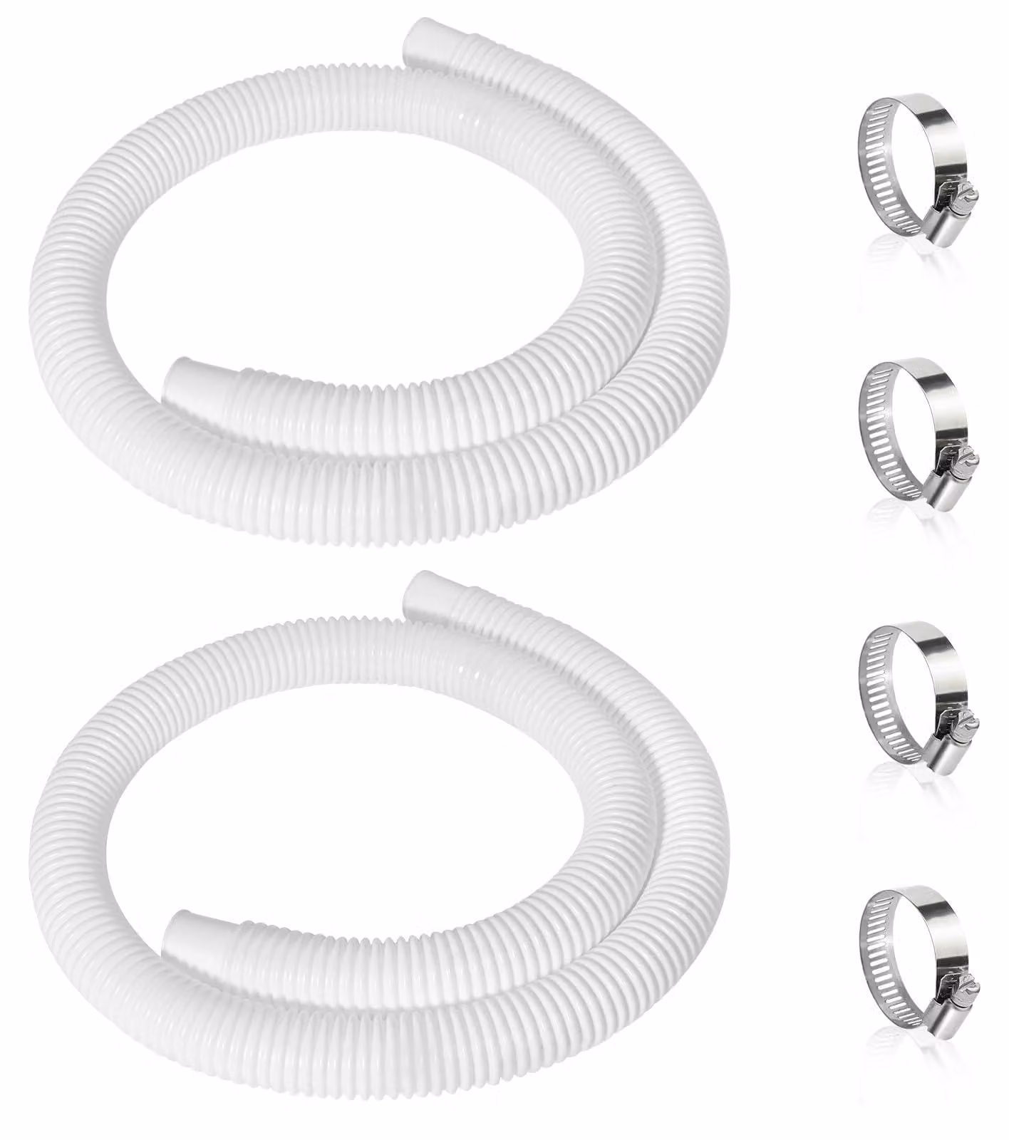 Tubo per piscina, diametro 32 mm, confezione da 2 pezzi, lunghezza 150 cm, resistente ai raggi UV e all'acqua clorata, con 4 clip di sicurezza