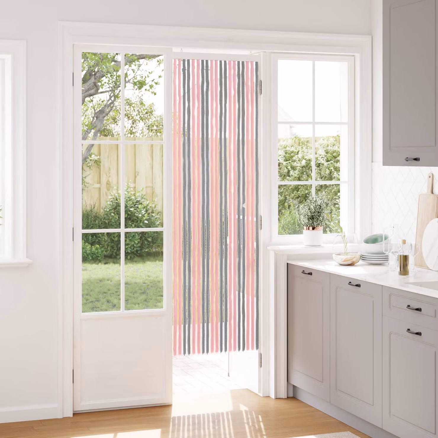 vidaXL Tenda per insetti in chenille Grigio Argento e Rosa 56 x 185 cm