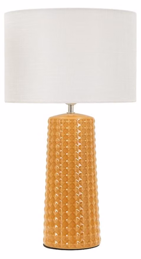 Lampada da Tavolo Gliss Senape Ø30x52 cm in Ceramica e Ferro e Tessuto Senape e Bianco