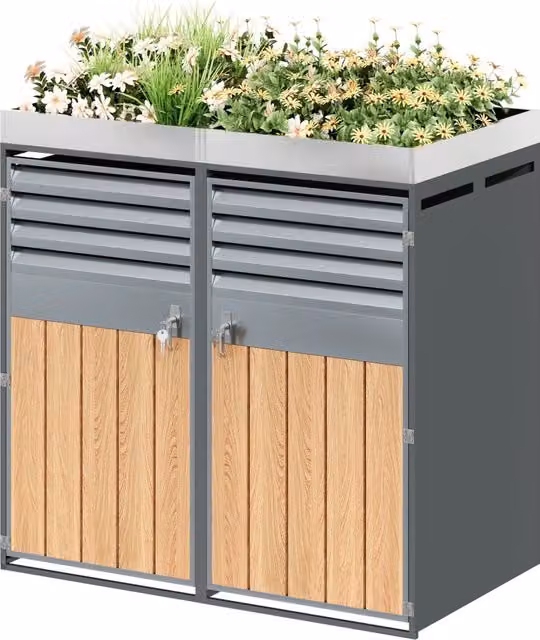 Contenitore per rifiuti da giardino ¨C Minimal ¨C 2 ante chiudibili con alette di ventilazione e superficie per piante