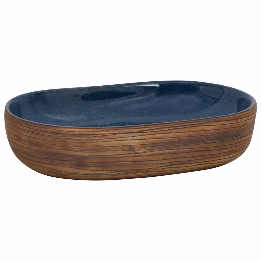 Lavabo da Appoggio Marrone e Blu Ovale 59x40x14 cm Vetroceramica