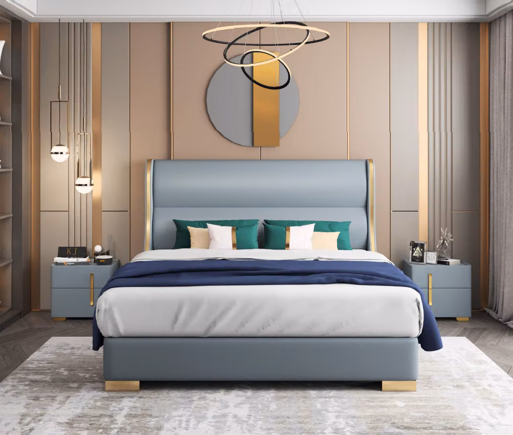 Luxus Schlafzimmer Designer Doppelbett Bett 150/180x200cm Leder Metall Hotel