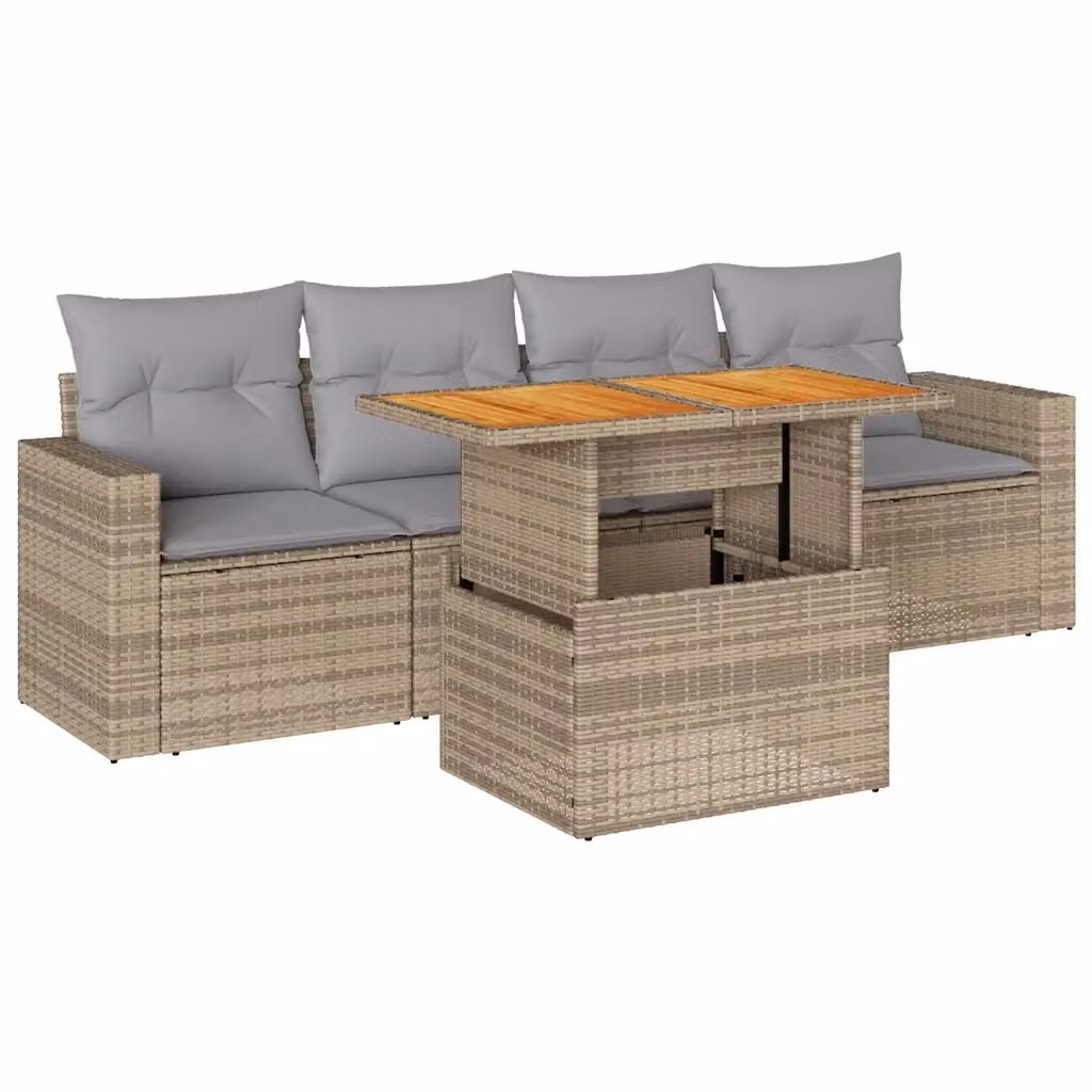 Set Divano da Giardino 5 pz vidaXL in Polyrattan con Cuscini Beige e Tavolino da Esterno – 2