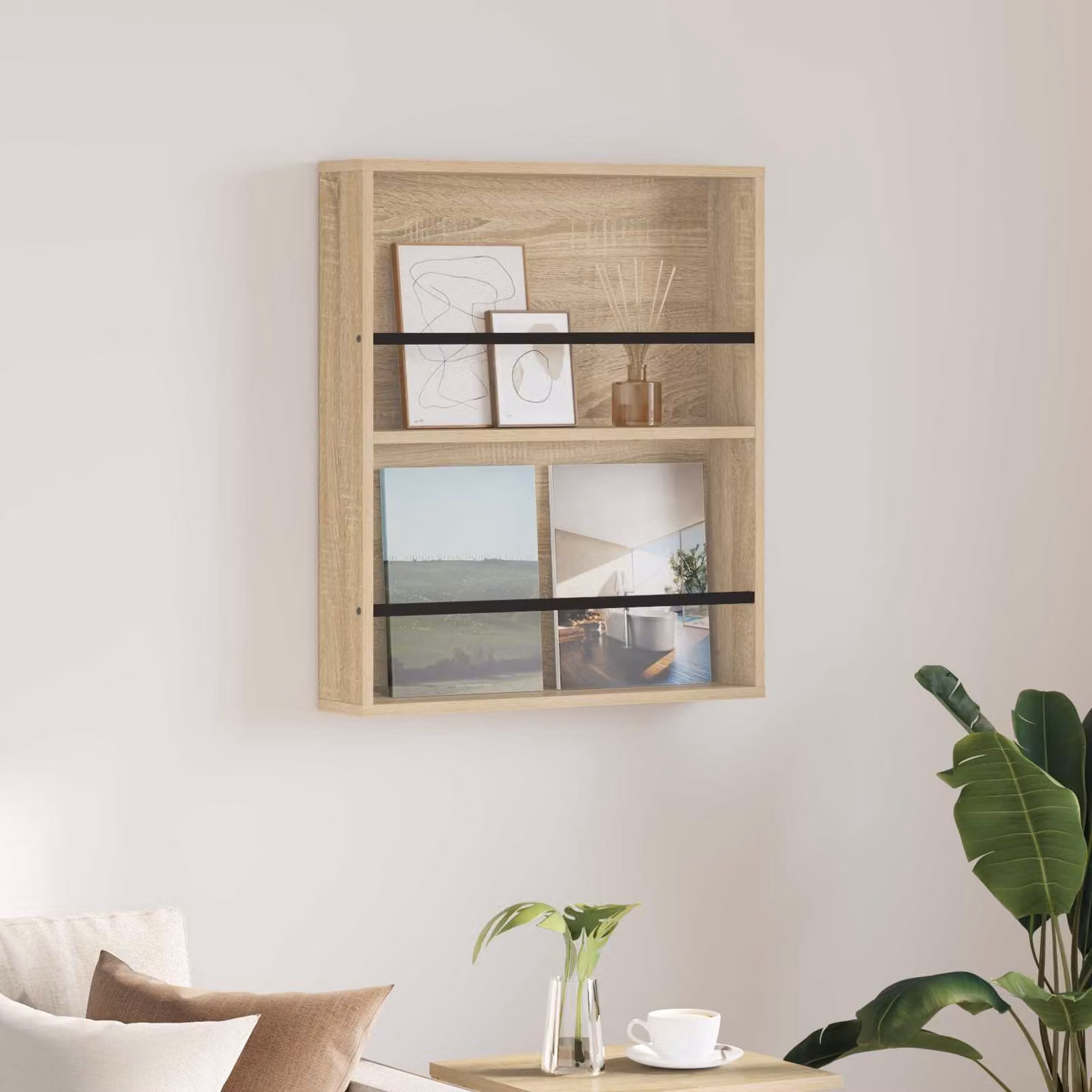 Scaffale per riviste vidaXL in MDF marrone con ripiani regolabili, L 60 cm, P 12 cm, H 70 cm