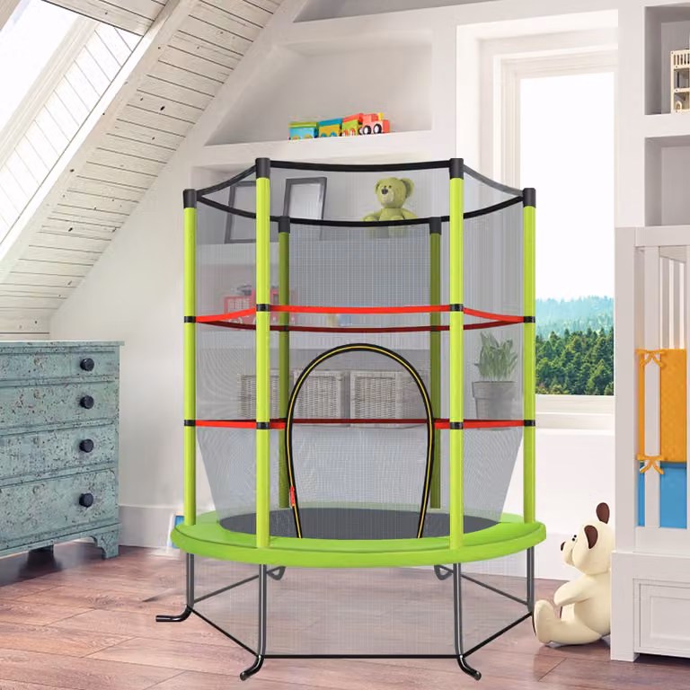 Costway Tappeto elastico per bambini con rete di sicurezza e struttura in acciaio resistente, Verde
