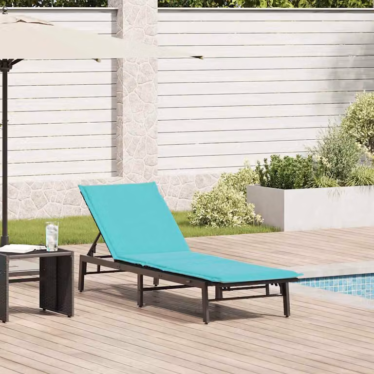vidaXL Lettino Prendisole in Polyrattan Nero con Cuscino Turchese e Poggiatesta Regolabile