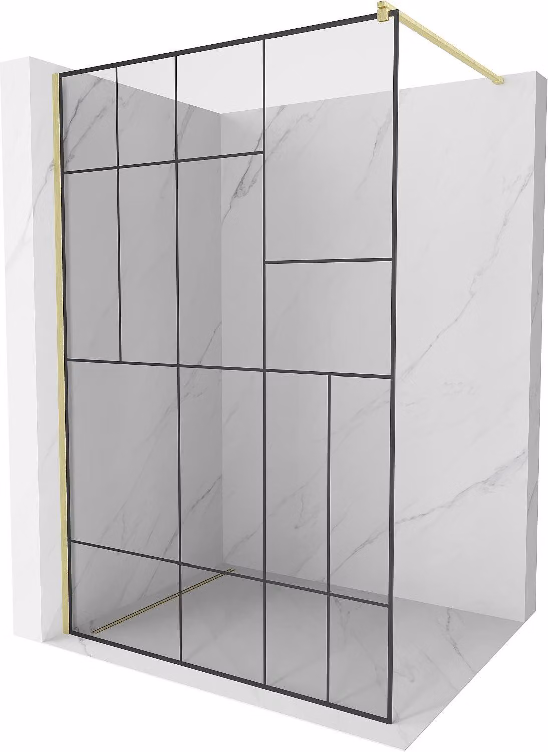 Mexen Kioto parete doccia Walk-in 120 x 200 cm, motivo nero 8 mm, oro spazzolato - 800-120-101-55-78