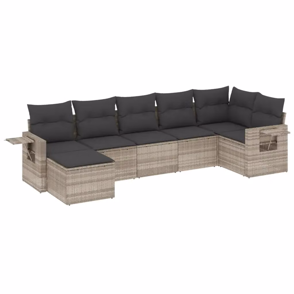 vidaXL Set Divani da Giardino 7pz in Polyrattan con Cuscini Grigio Chiaro e Tavolino da Esterno – 2