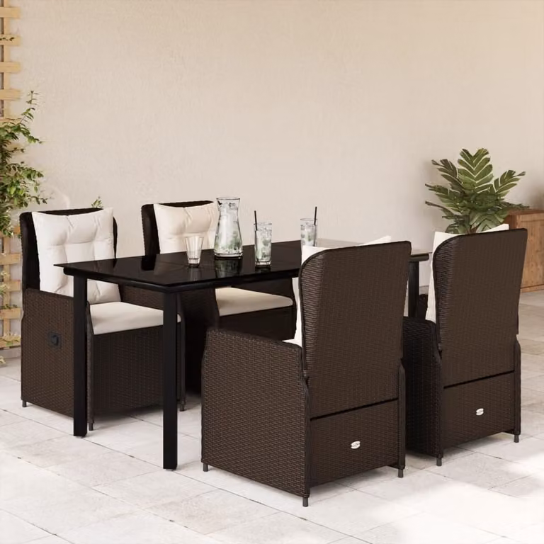 Maison Exclusive - Set da Pranzo da Giardino 5pz con Cuscini in Polyrattan Marrone