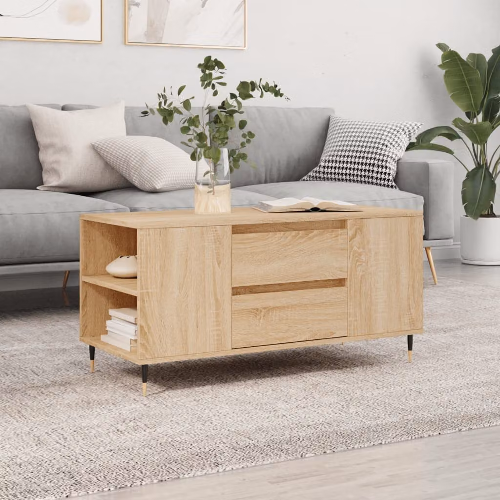 Tavolino da salotto vidaXL in legno e metallo color rovere, L 102 x P 44,5 x H 50 cm