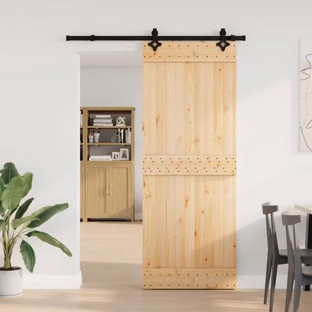 Porta scorrevole moderna vidaXL NARVIK in legno e acciaio, colore Naturale e Nero, L: 80 cm, H: 210 cm