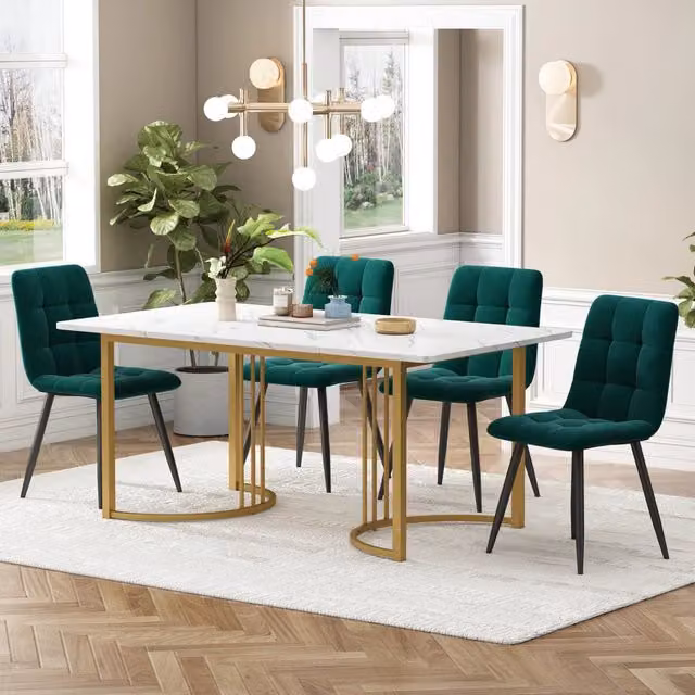 Set tavolo da pranzo 140x80 cm con 4 sedie in velluto