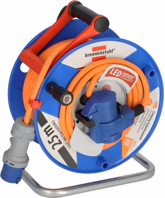 Bobina avvolgicavo Brennenstuhl con 1 presa AC Tipo F, cavo da 25 m, potenza 3500 W, protezione IP44, multicolore